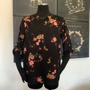 NWT CRESCENT & WILLOUGH BLACK FLORAL BLOUSE SIZE L